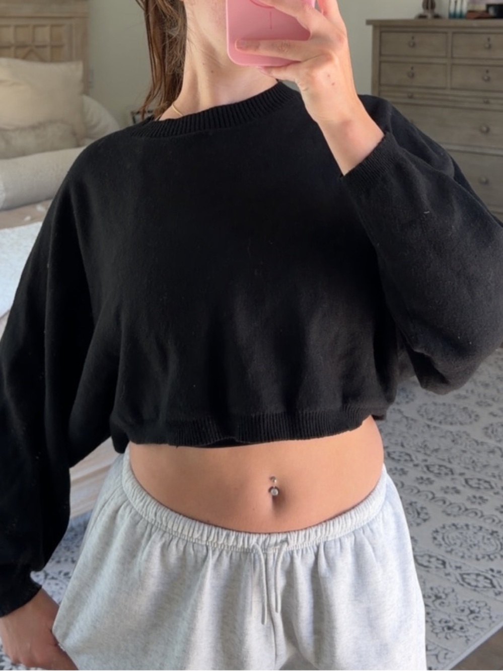 Princess Polly black Cropped Crewneck Sweatshirt - Casual Women’s Top